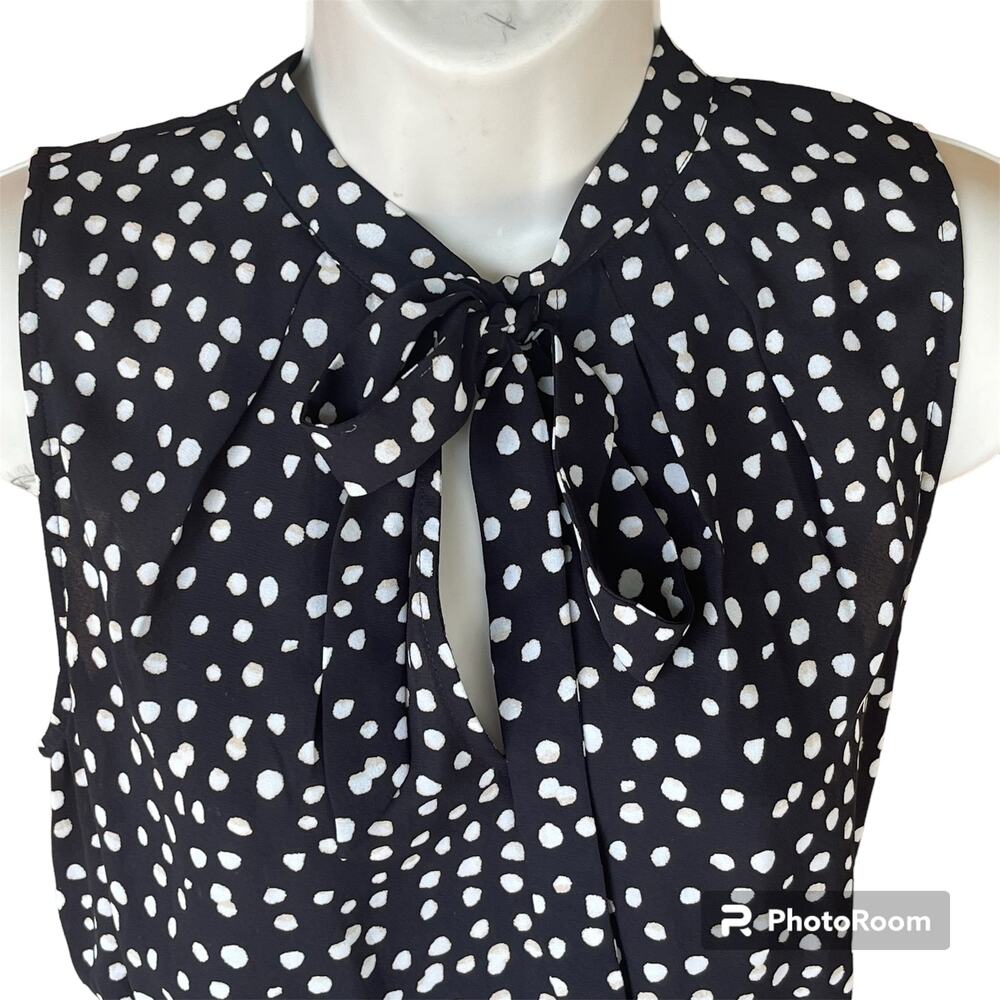 Banana Republic Dark Ground Dot Dress Knee Length Sleeveless Tie Neck Womens S